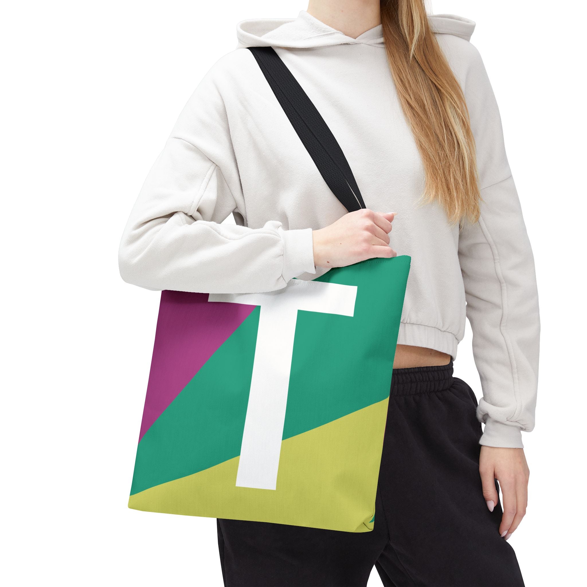 Monogram 'T' Colorblock Tote Bag — Personalized Initial T Shoulder Tote