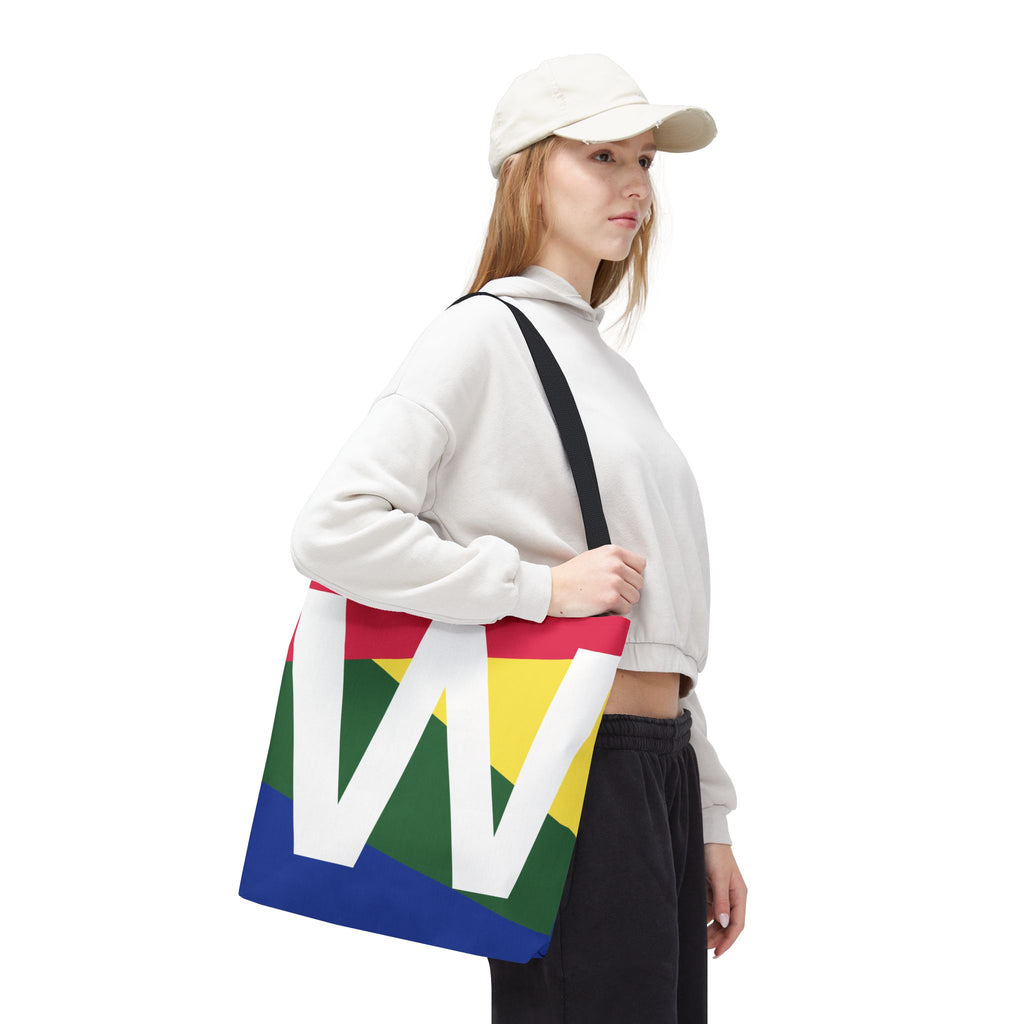Monogram 'W' Colorblock Tote Bag — Personalized Initial W Shoulder Tote