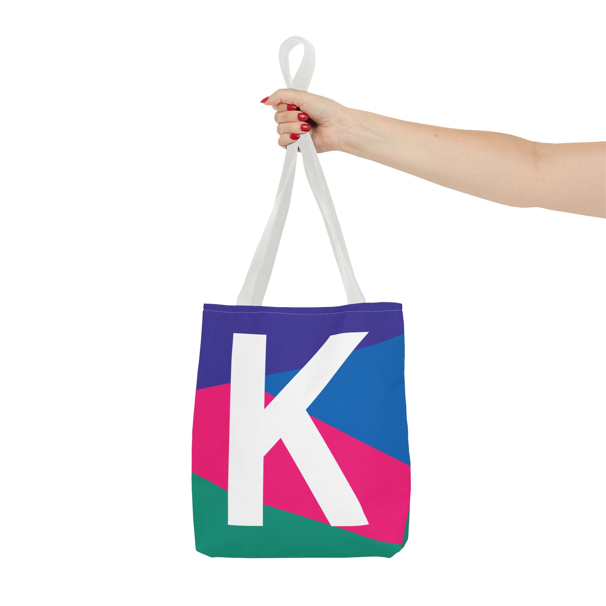 Monogram 'K' Colorblock Tote Bag — Personalized Initial K Shoulder Tote