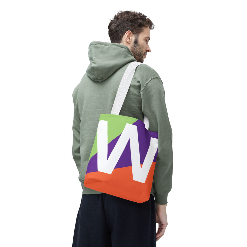 Monogram 'W' Colorblock Tote Bag — Personalized Initial W Shoulder Tote