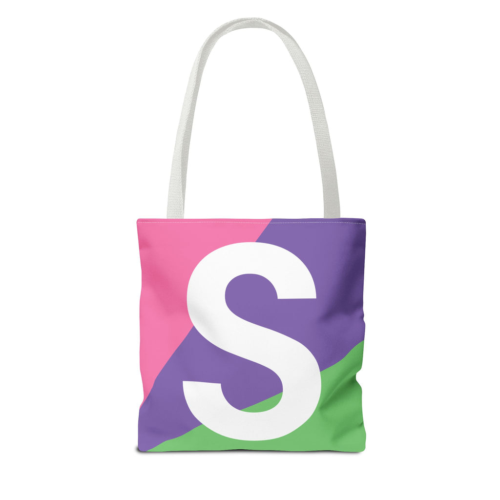 Monogram 'S' Colorblock Tote Bag — Personalized Initial S Shoulder Tote
