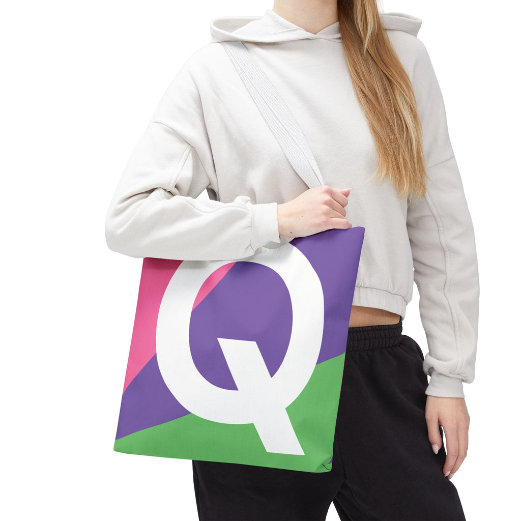 Monogram 'Q' Colorblock Tote Bag — Personalized Initial Q Shoulder Tote