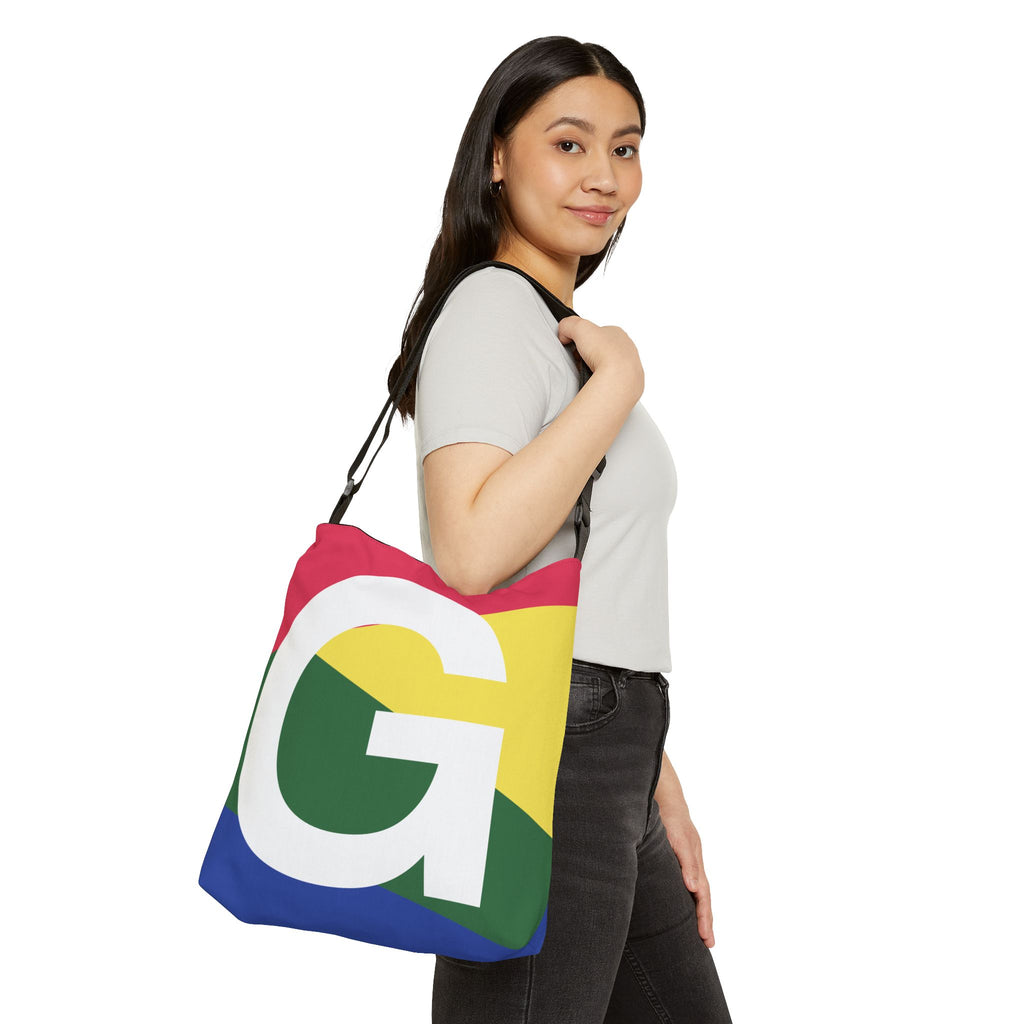 Initial Letter 'G' Colorblock Adjustable Tote Bag — Monogram Alphabet Shoulder Bag