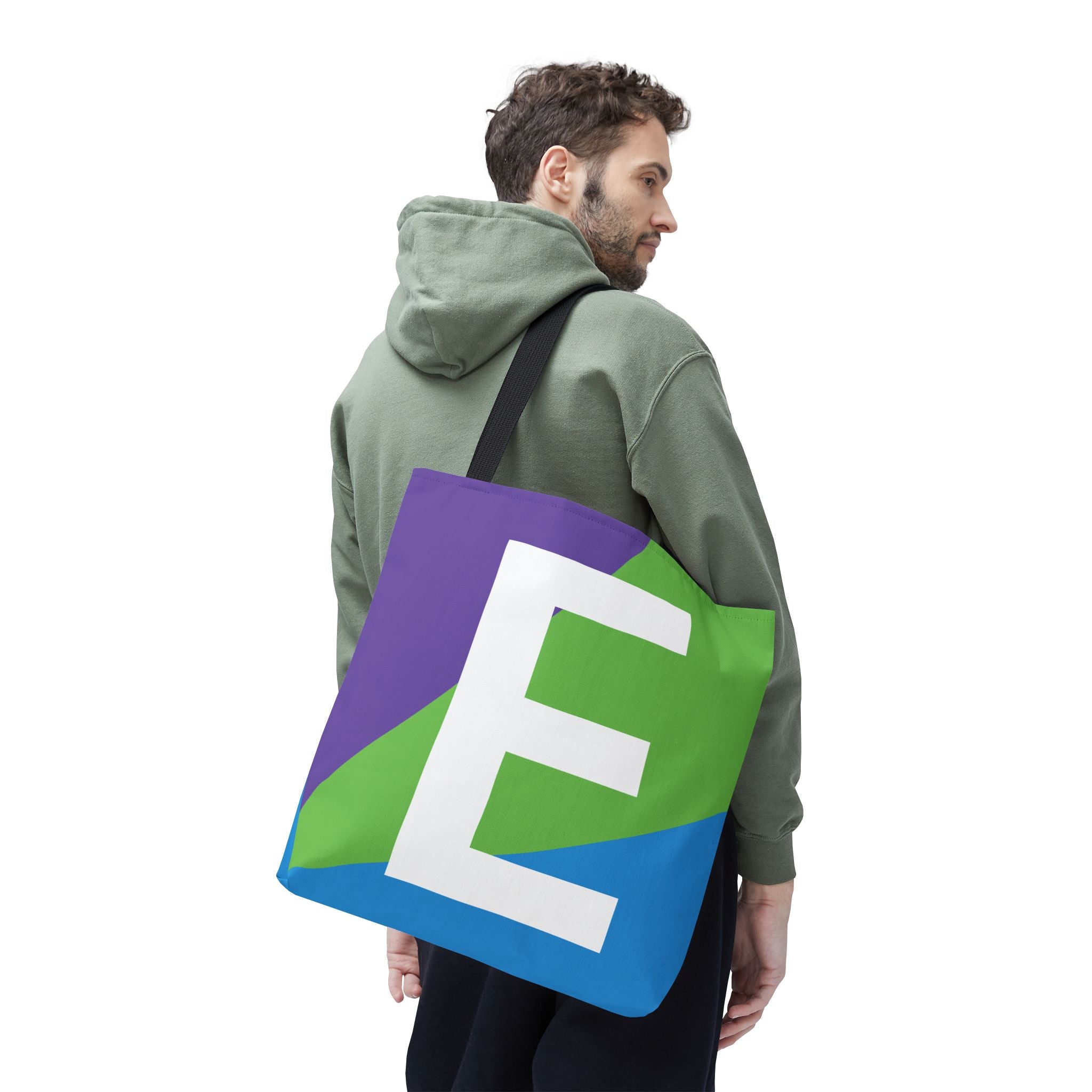 Monogram 'E' Colorblock Tote Bag — Personalized Initial E Shoulder Tote