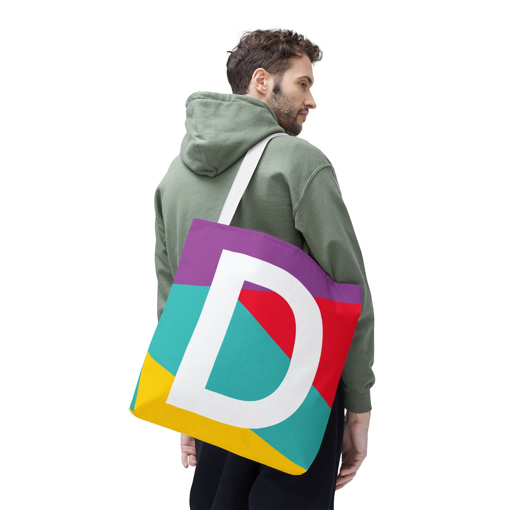 Monogram 'D' Colorblock Tote Bag — Personalized Initial D Shoulder Tote