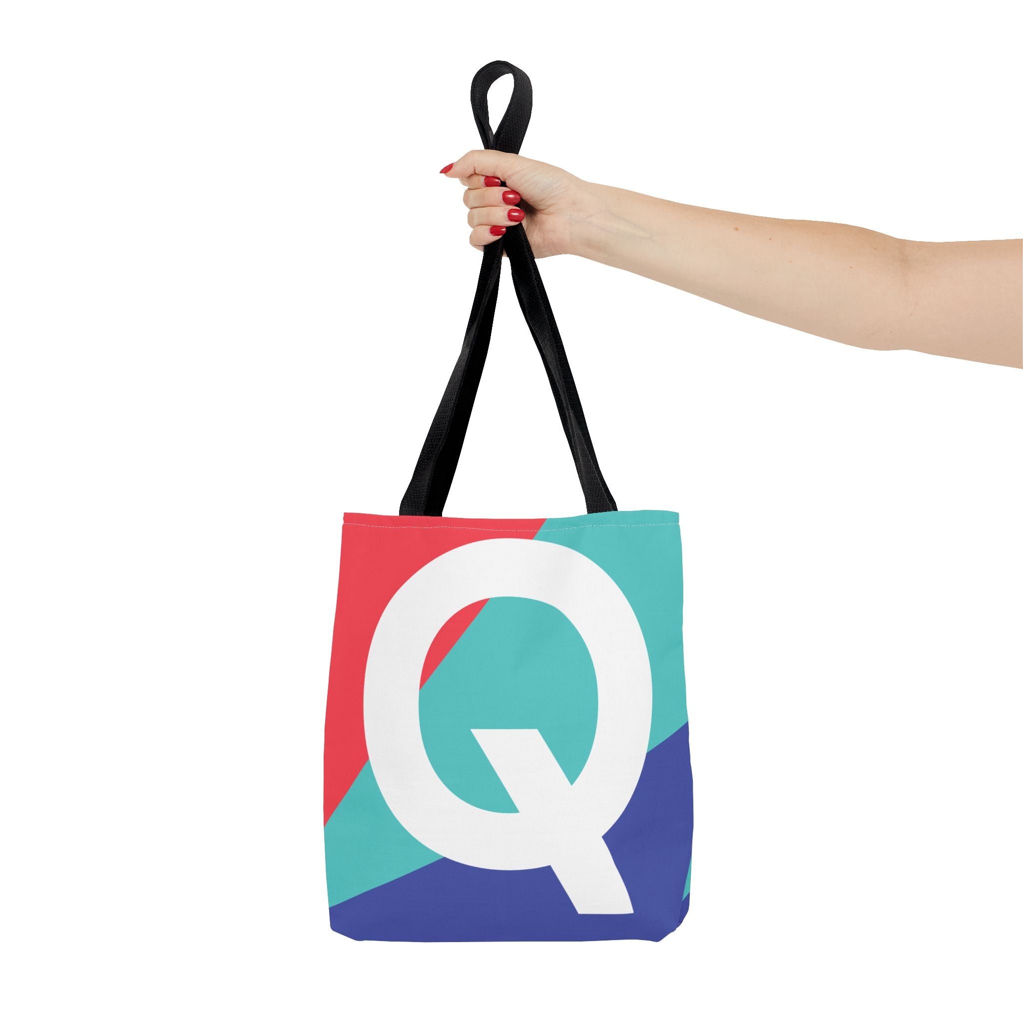 Monogram 'Q' Colorblock Tote Bag — Personalized Initial Q Shoulder Tote