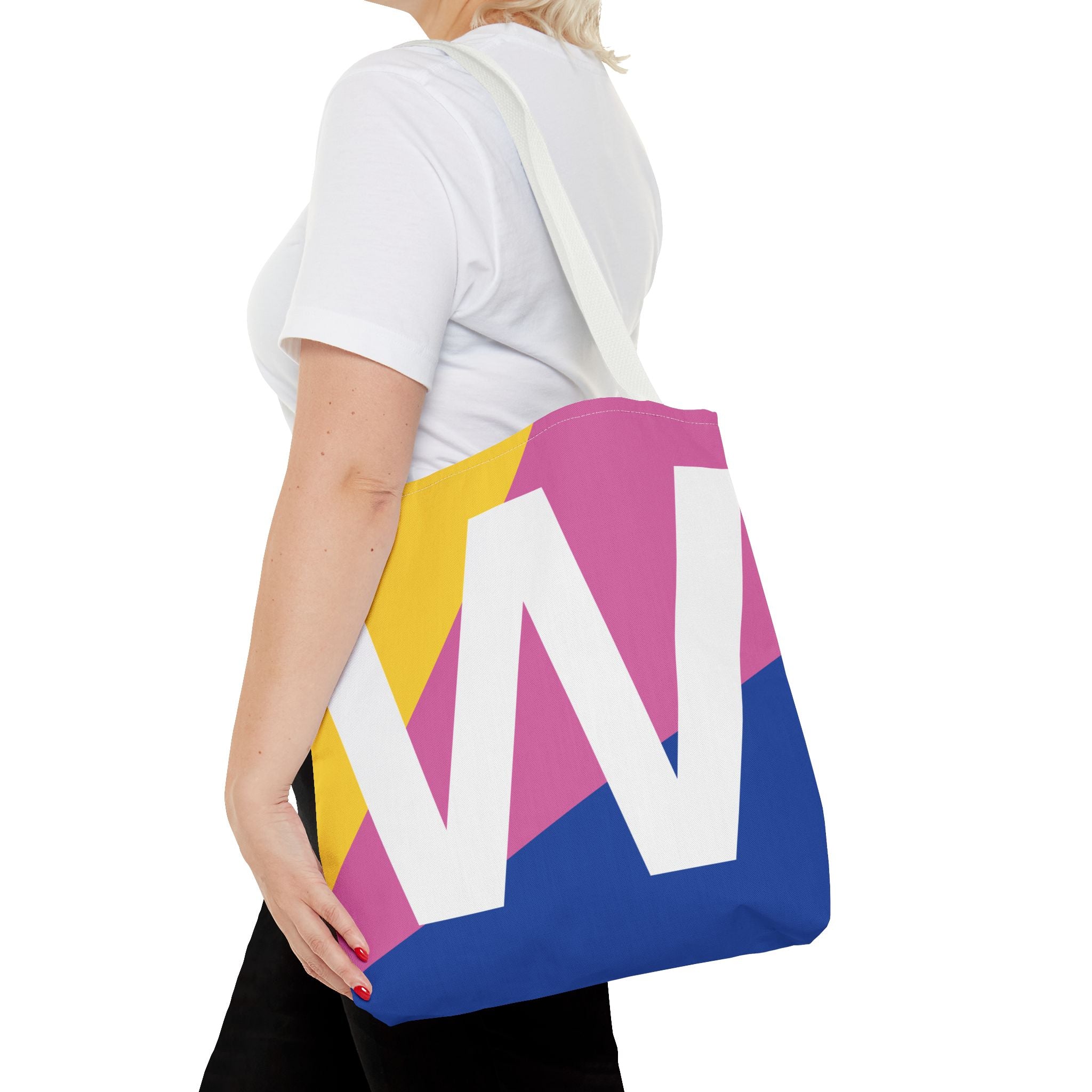 Monogram 'W' Colorblock Tote Bag — Personalized Initial W Shoulder Tote