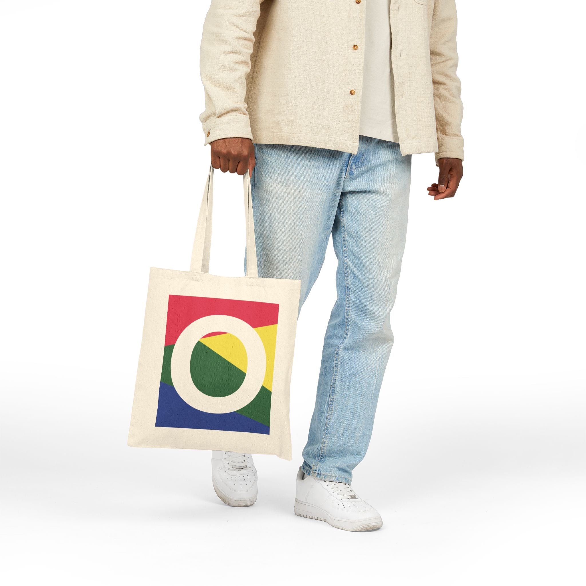 Initial O Colorblock Canvas Tote Bag — Monogram Letter O Reusable Grocery Tote