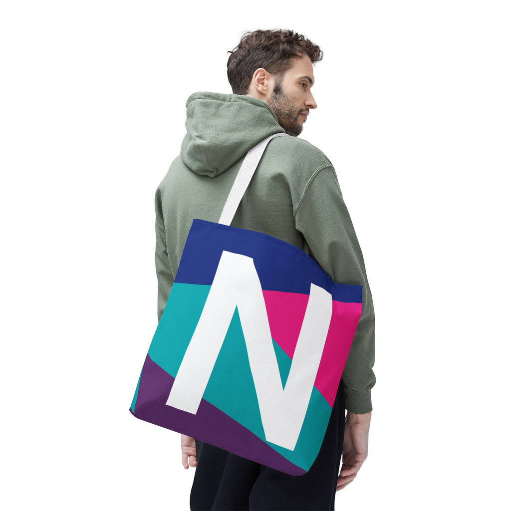 Monogram 'N' Colorblock Tote Bag — Personalized Initial N Shoulder Tote