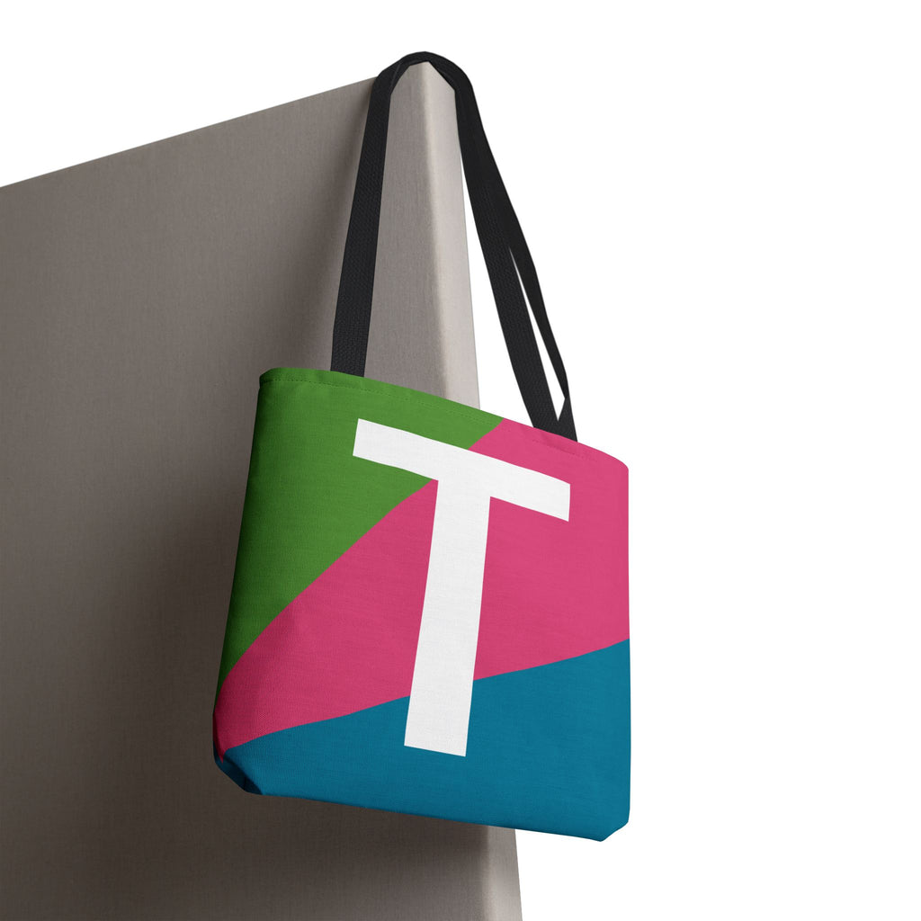 Monogram 'T' Colorblock Tote Bag — Personalized Initial T Shoulder Tote