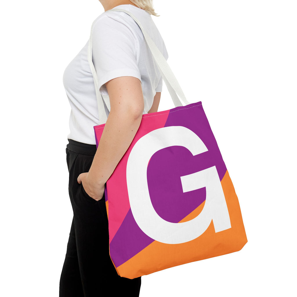 Monogram 'G' Colorblock Tote Bag — Personalized Initial G Shoulder Tote