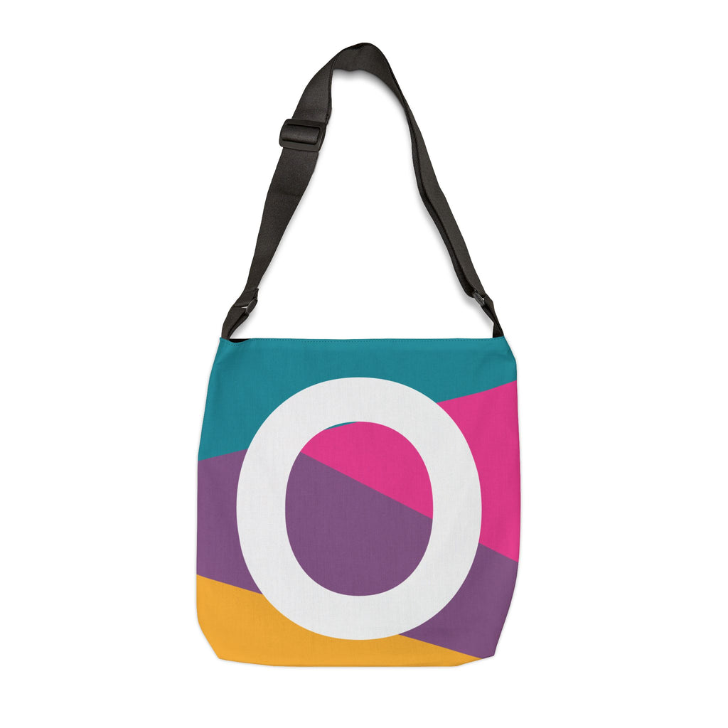 Initial Letter 'O' Colorblock Adjustable Tote Bag — Monogram Alphabet Shoulder Bag