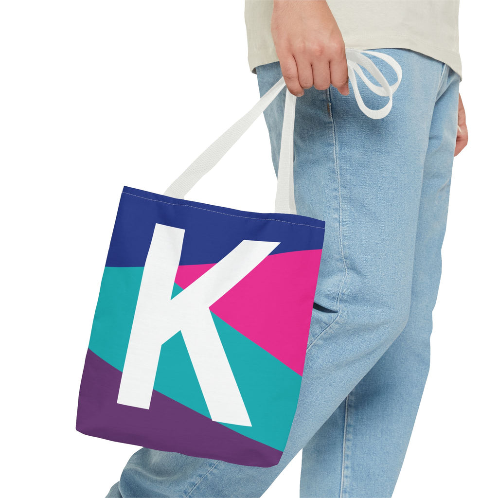 Monogram 'K' Colorblock Tote Bag — Personalized Initial K Shoulder Tote