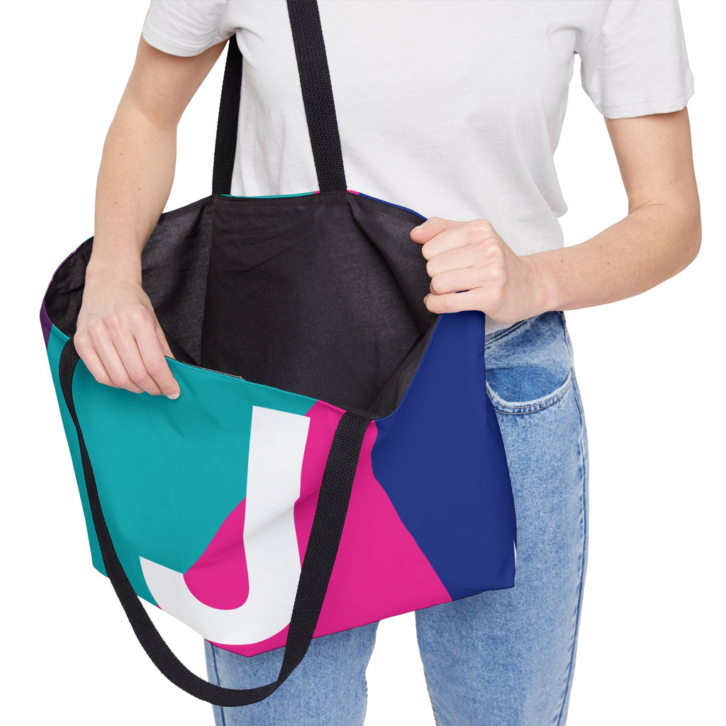 Personalized 'J' Colorblock Tote Bag — Monogram Weekender Tote