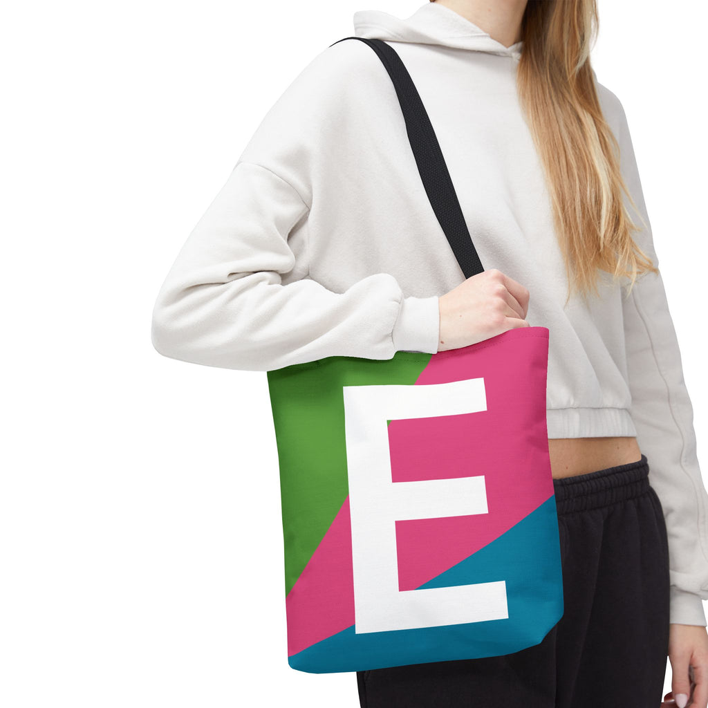 Monogram 'E' Colorblock Tote Bag — Personalized Initial E Shoulder Tote