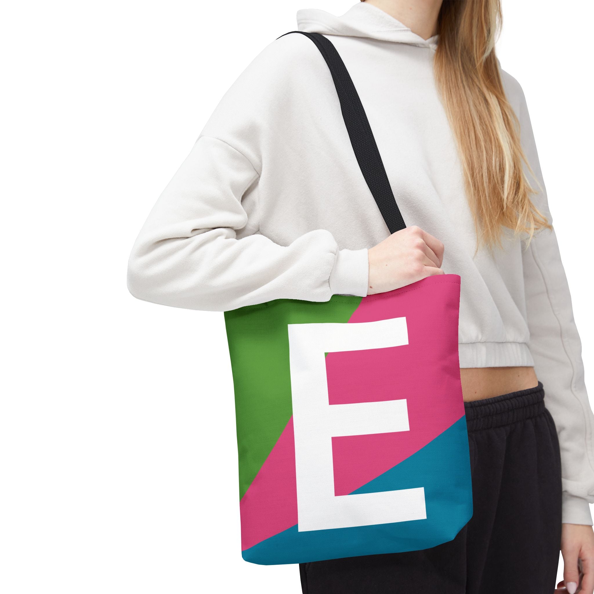 Monogram 'E' Colorblock Tote Bag — Personalized Initial E Shoulder Tote