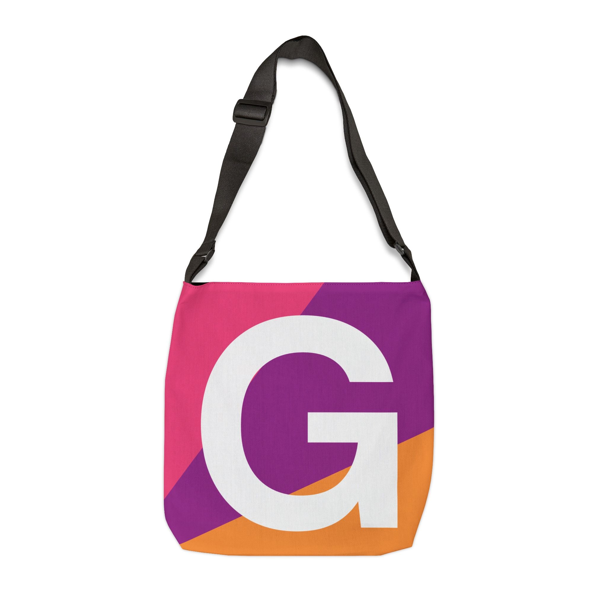 Initial Letter 'G' Colorblock Adjustable Tote Bag — Monogram Alphabet Shoulder Bag