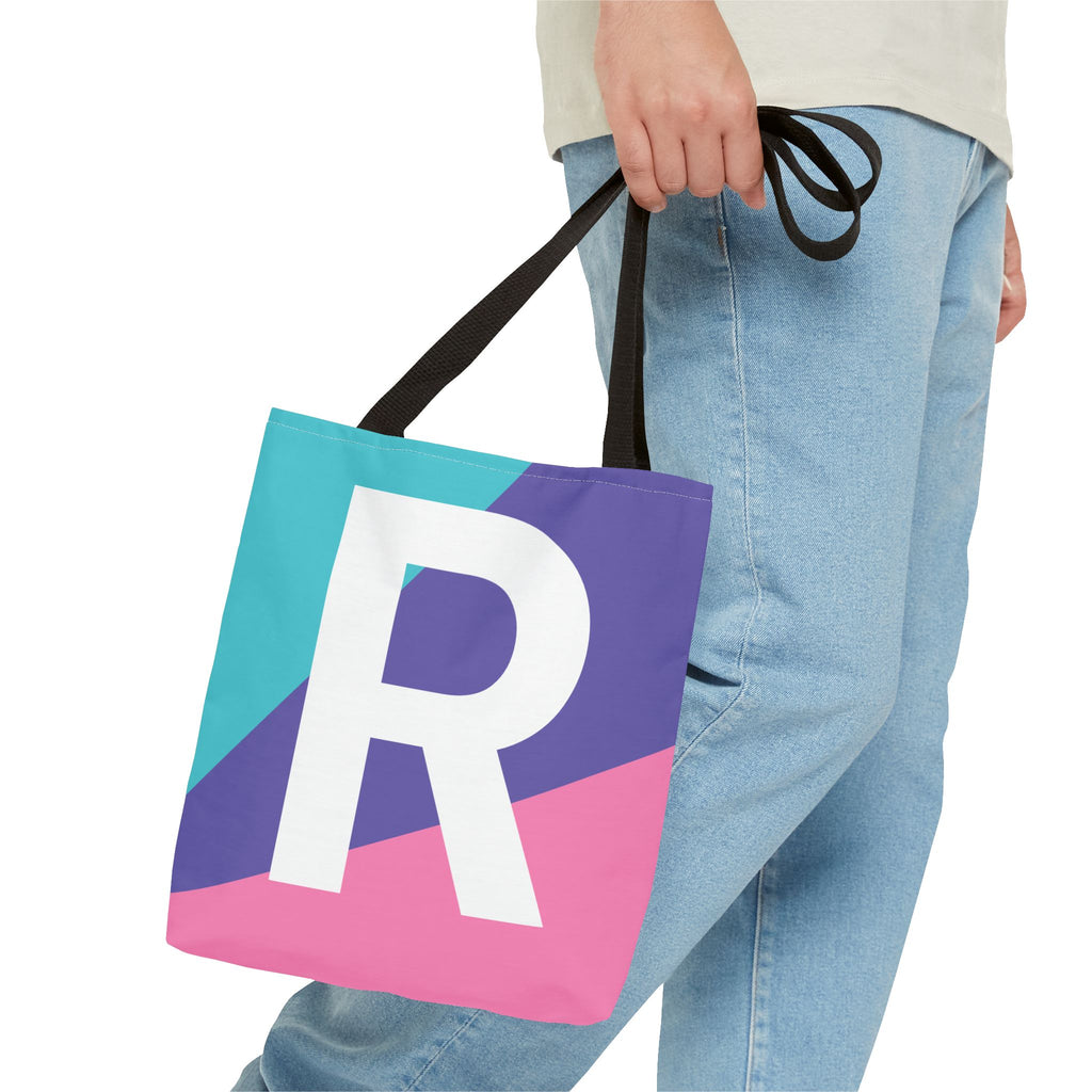 Monogram 'R' Colorblock Tote Bag — Personalized Initial R Shoulder Tote