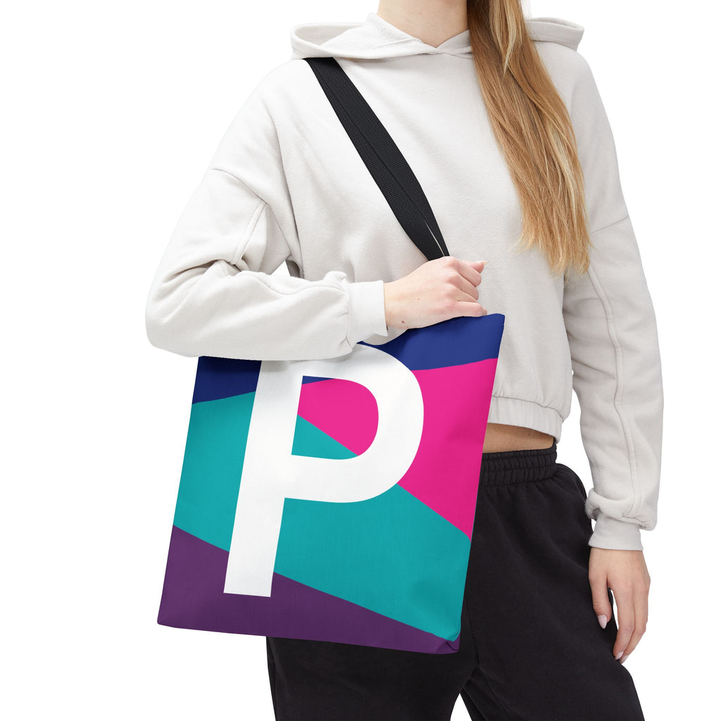 Monogram 'P' Colorblock Tote Bag — Personalized Initial P Shoulder Tote