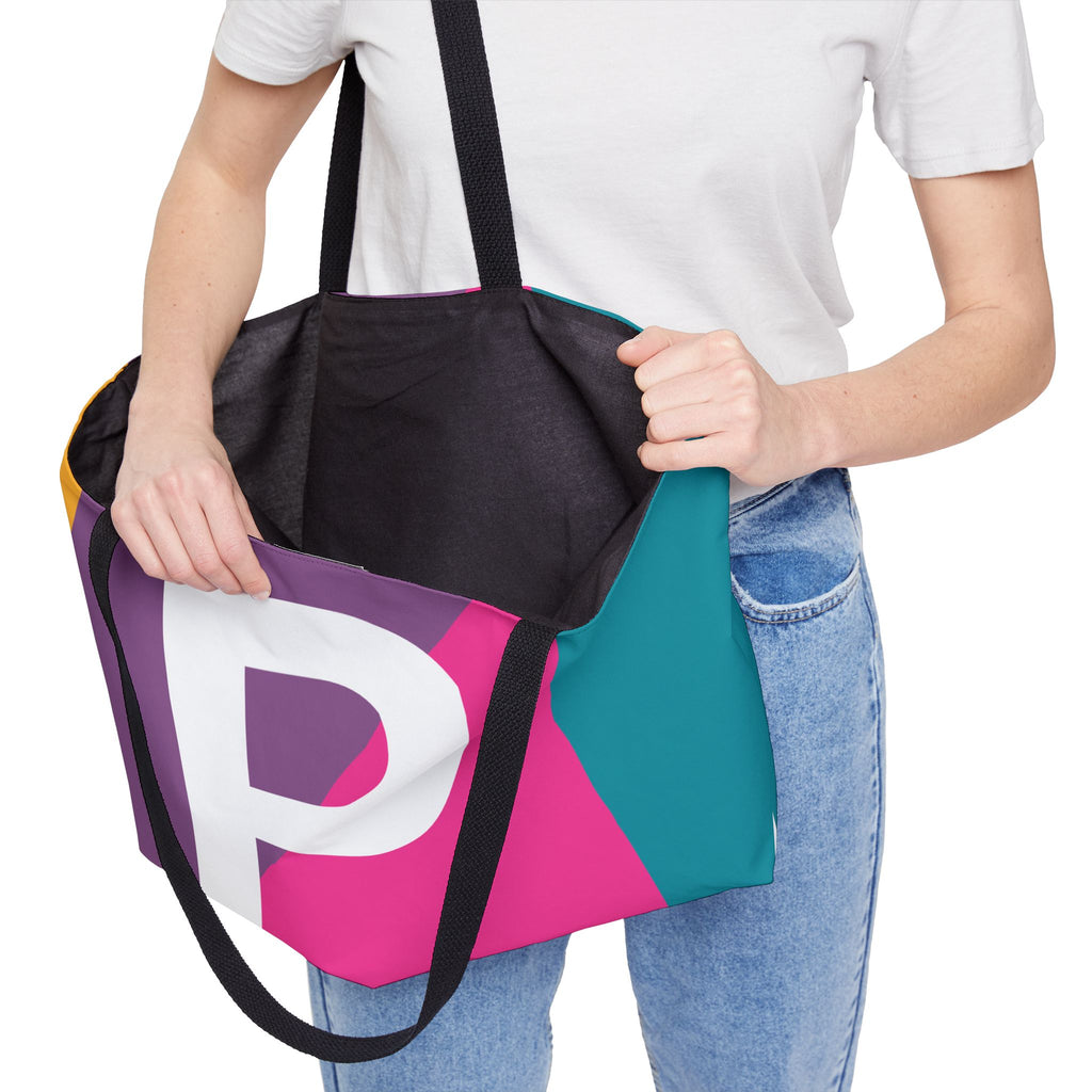 Personalized 'P' Colorblock Tote Bag — Monogram Weekender Tote