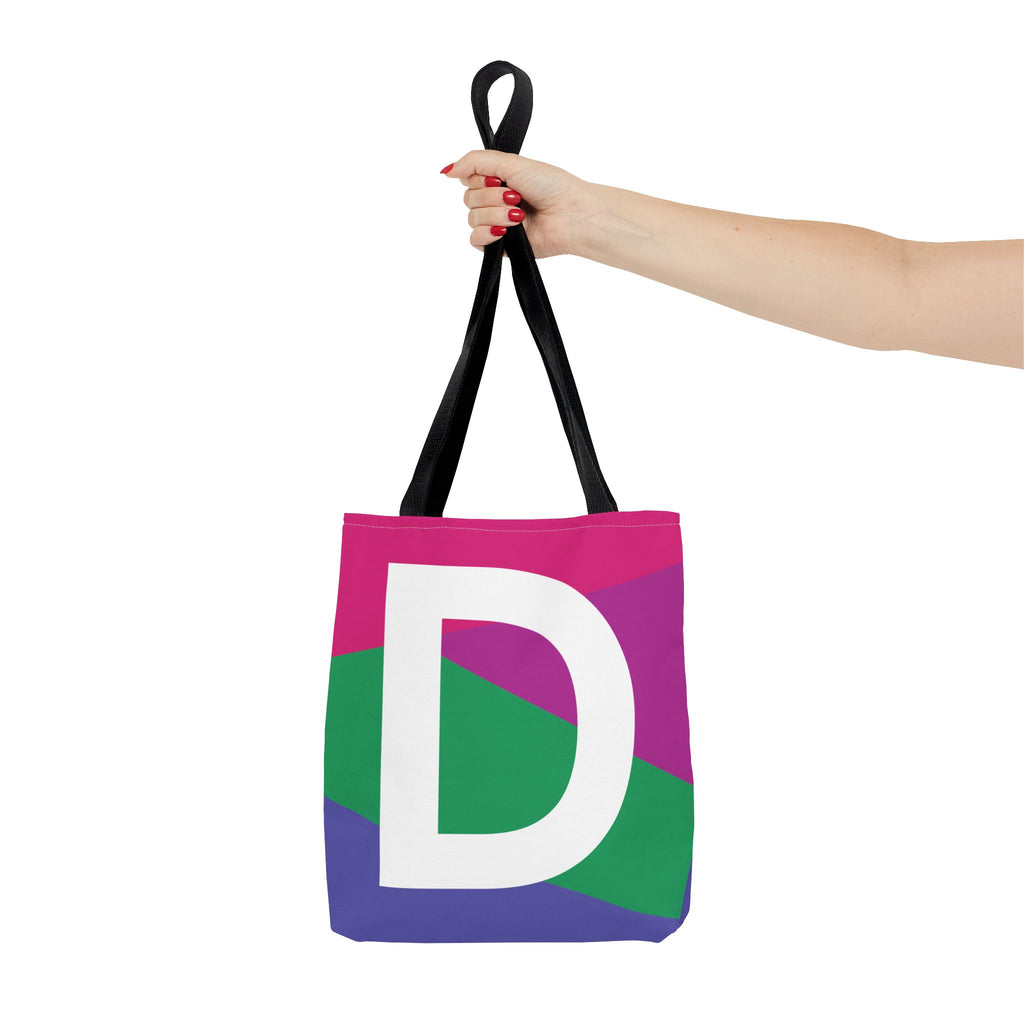 Monogram 'D' Colorblock Tote Bag — Personalized Initial D Shoulder Tote