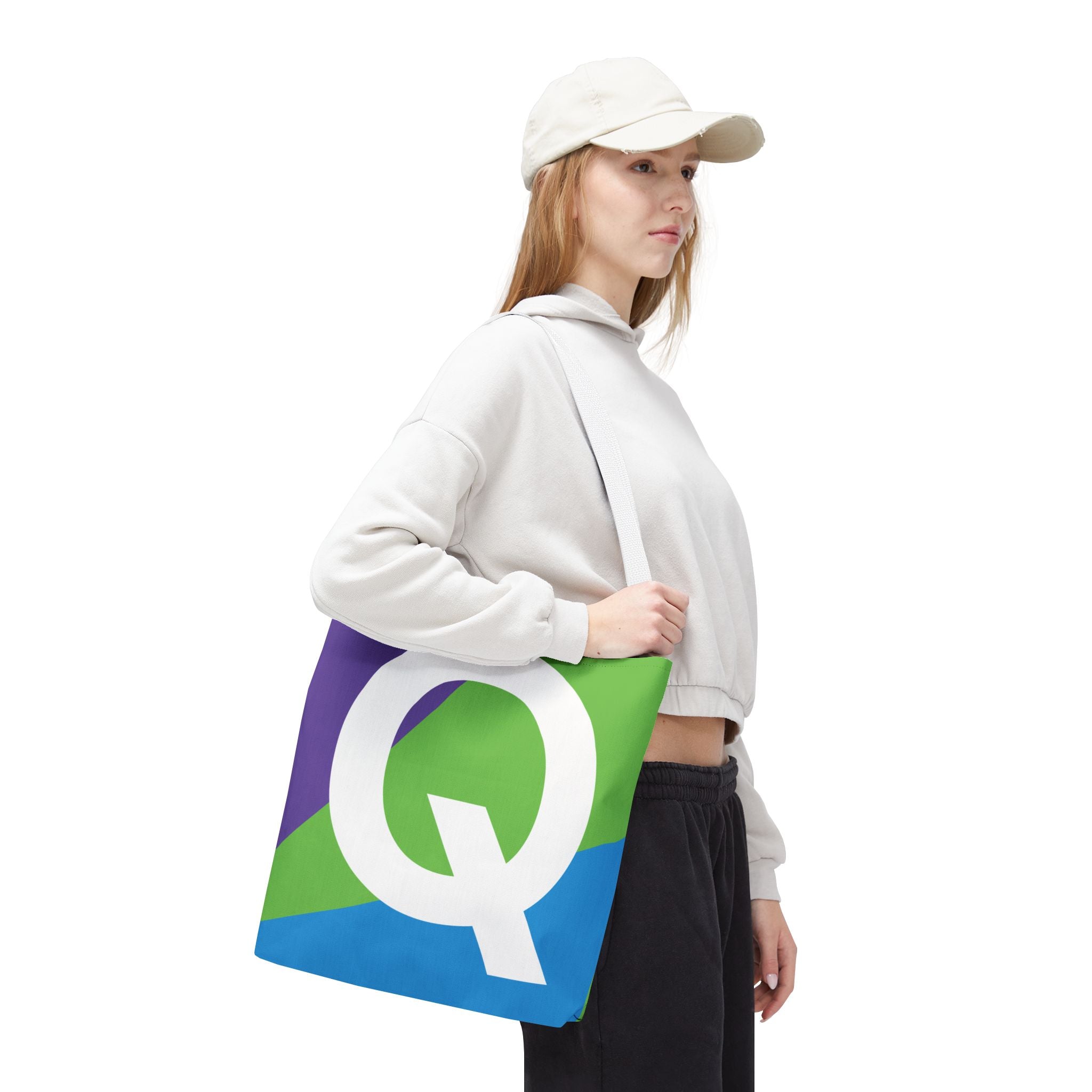 Monogram 'Q' Colorblock Tote Bag — Personalized Initial Q Shoulder Tote