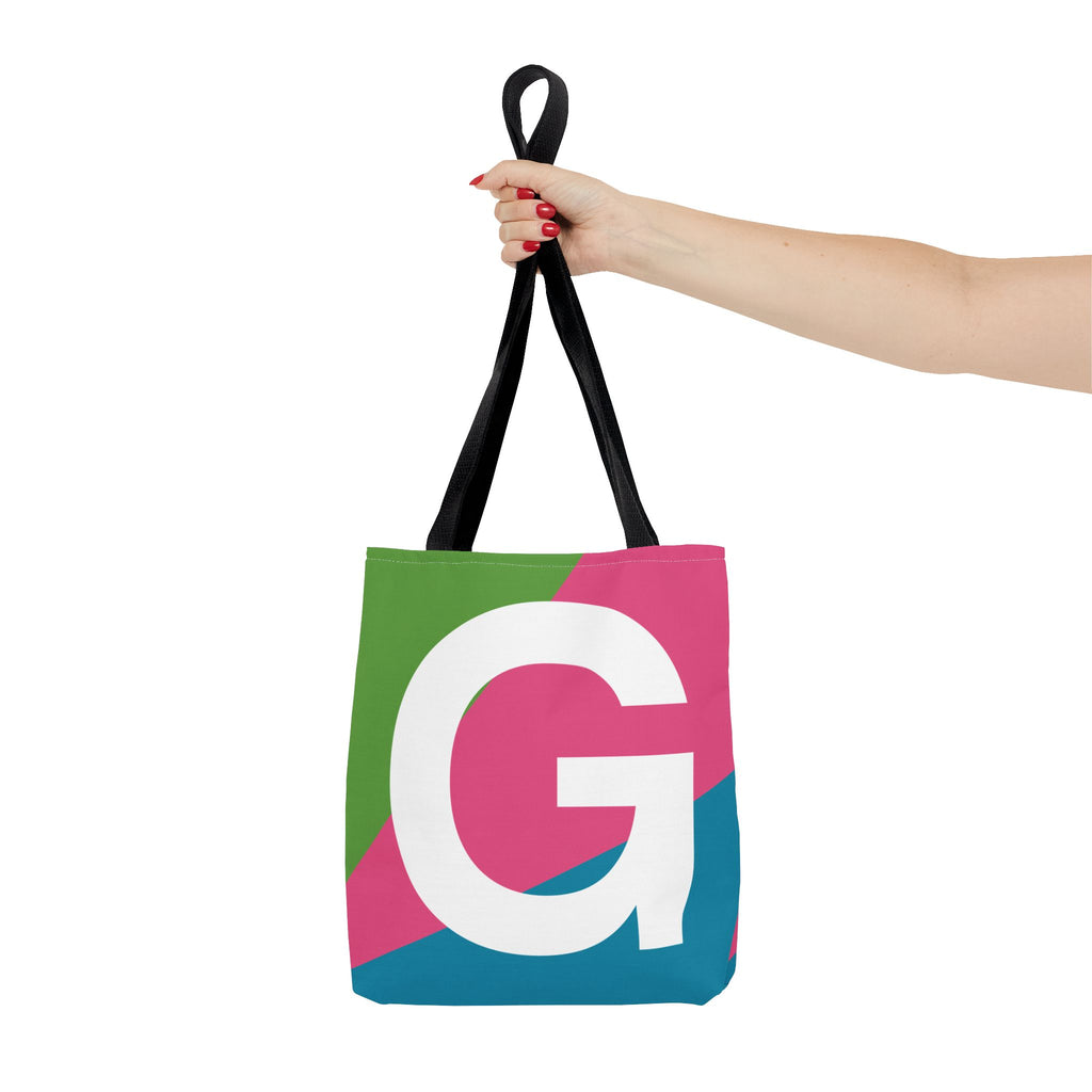 Monogram 'G' Colorblock Tote Bag — Personalized Initial G Shoulder Tote