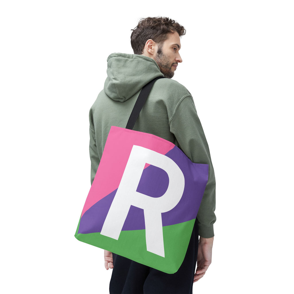 Monogram 'R' Colorblock Tote Bag — Personalized Initial R Shoulder Tote