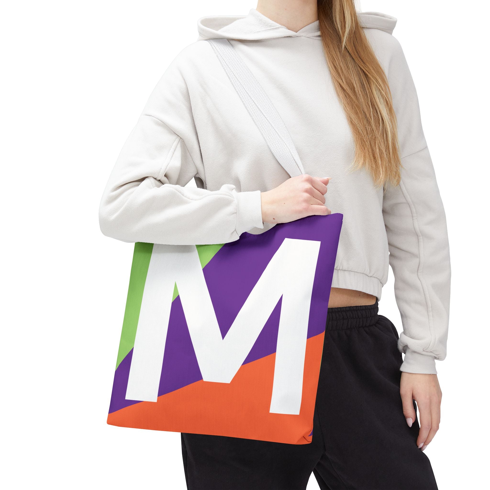 Monogram 'M' Colorblock Tote Bag — Personalized Initial M Shoulder Tote
