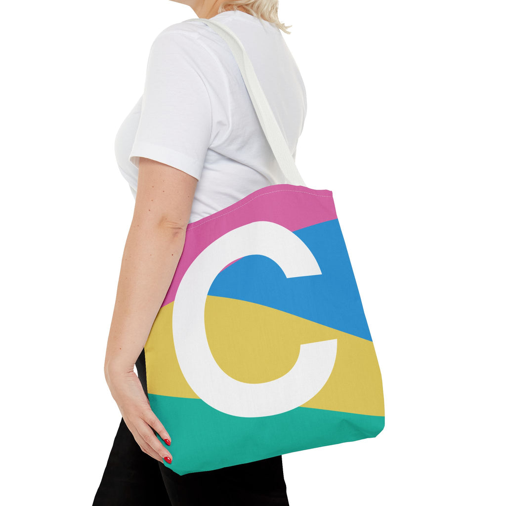 Monogram 'C' Colorblock Tote Bag — Personalized Initial C Shoulder Tote