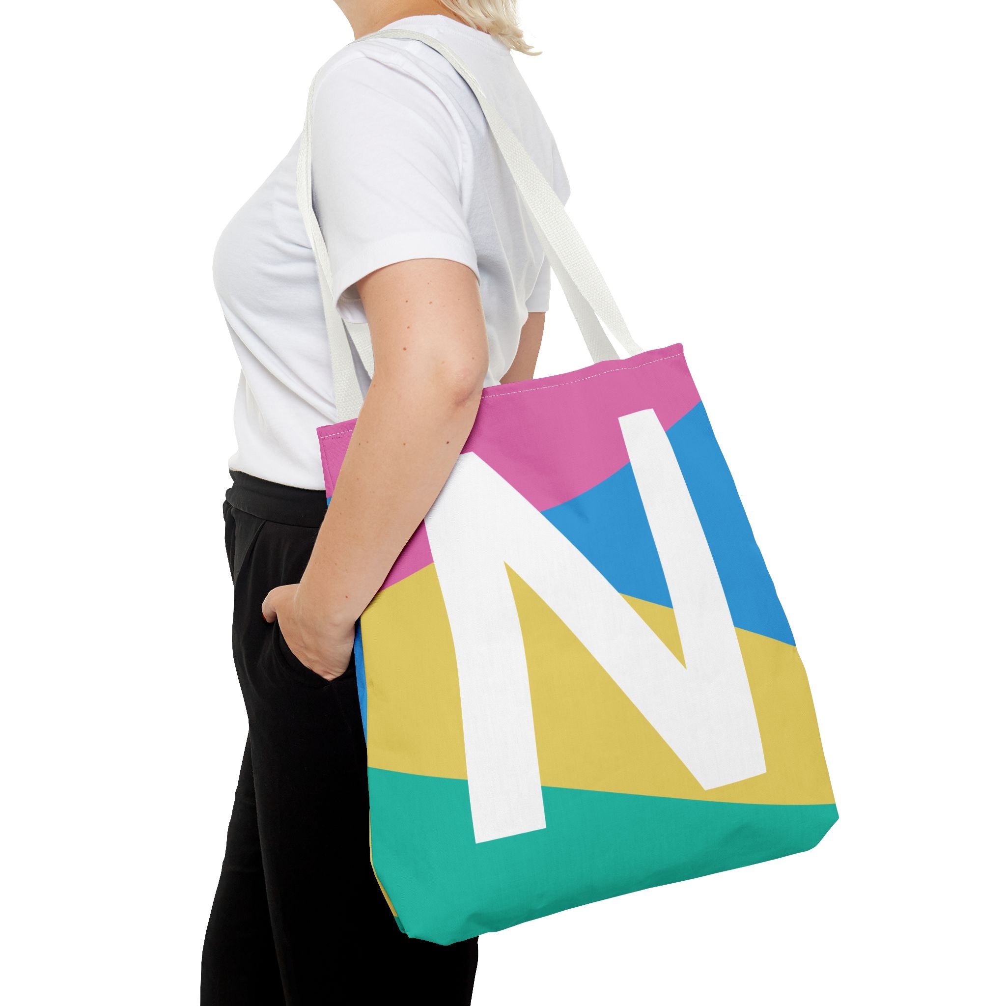 Monogram 'N' Colorblock Tote Bag — Personalized Initial N Shoulder Tote