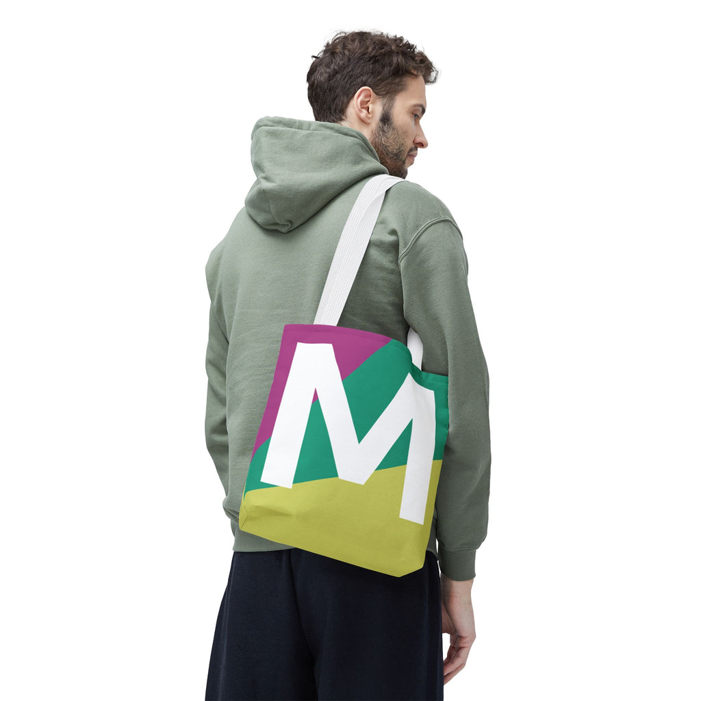 Monogram 'M' Colorblock Tote Bag — Personalized Initial M Shoulder Tote