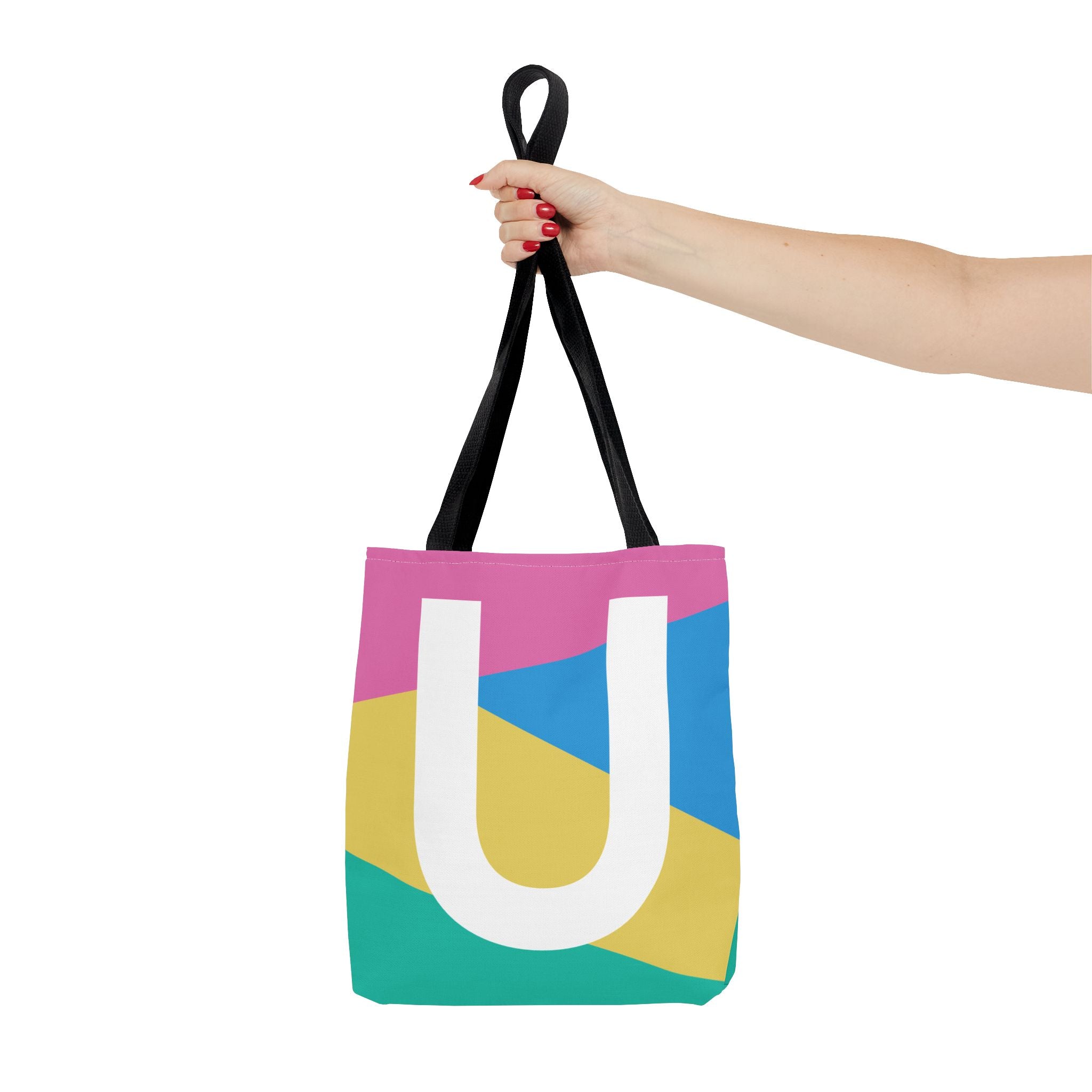 Monogram 'U' Colorblock Tote Bag — Personalized Initial U Shoulder Tote