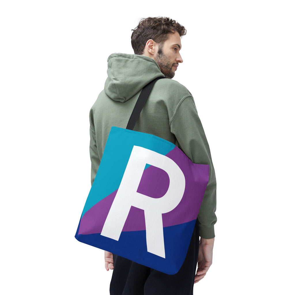 Monogram 'R' Colorblock Tote Bag — Personalized Initial R Shoulder Tote