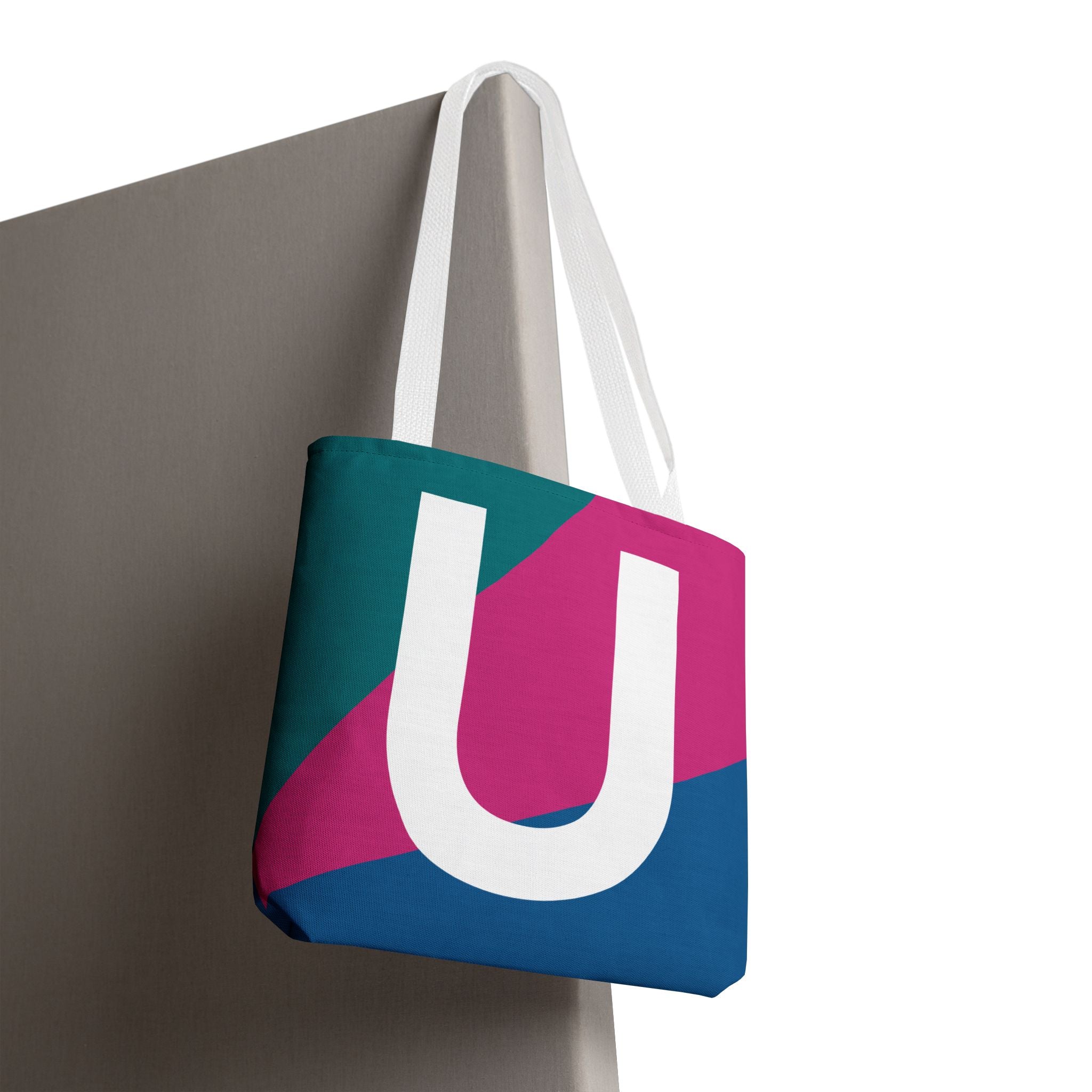 Monogram 'U' Colorblock Tote Bag — Personalized Initial U Shoulder Tote