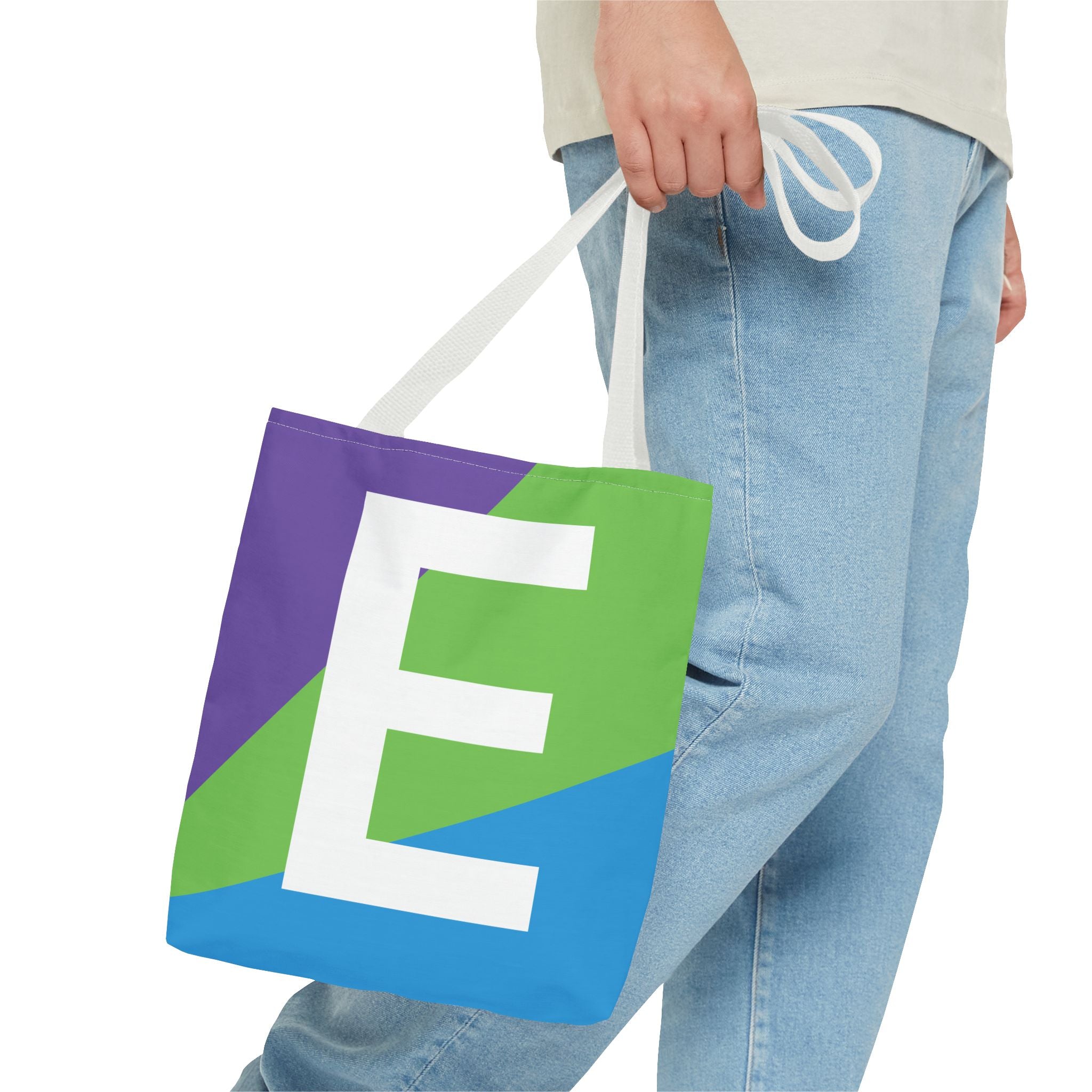 Monogram 'E' Colorblock Tote Bag — Personalized Initial E Shoulder Tote