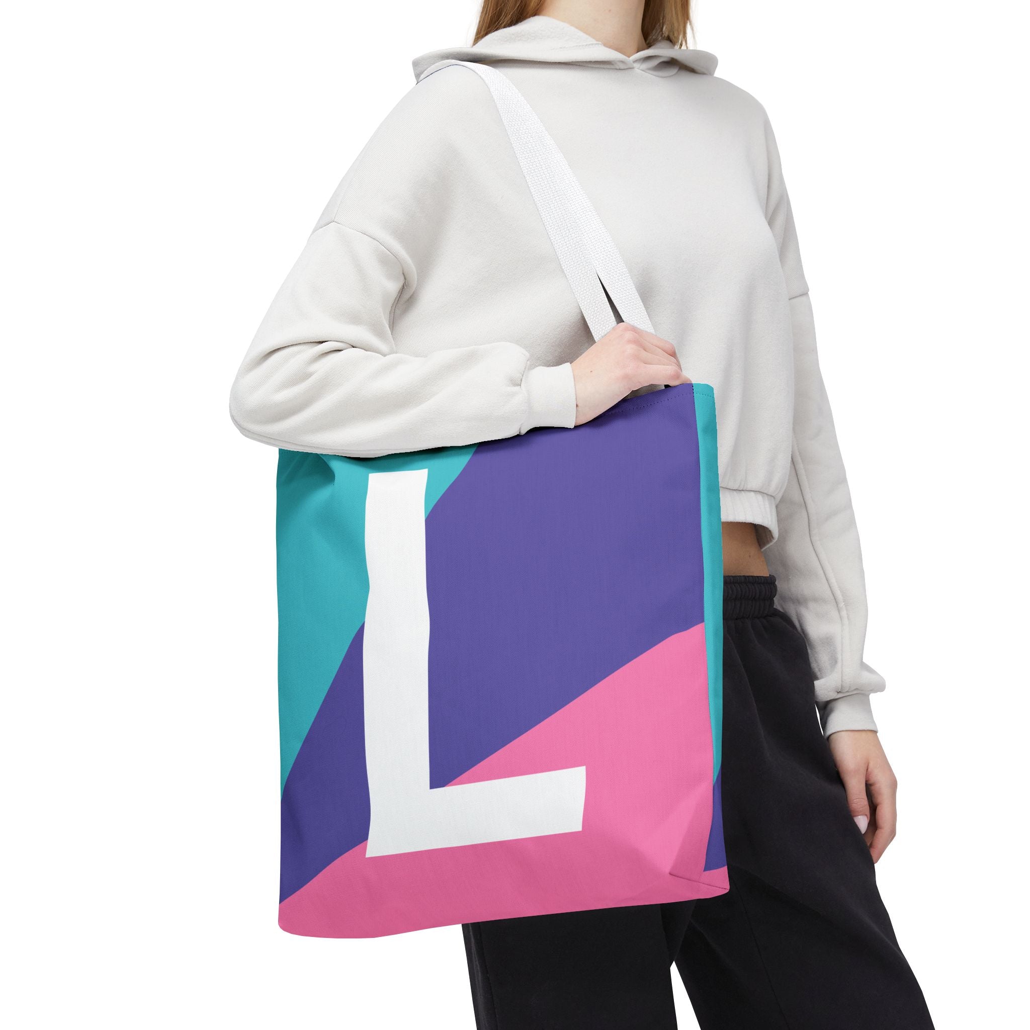 Monogram 'L' Colorblock Tote Bag — Personalized Initial L Shoulder Tote