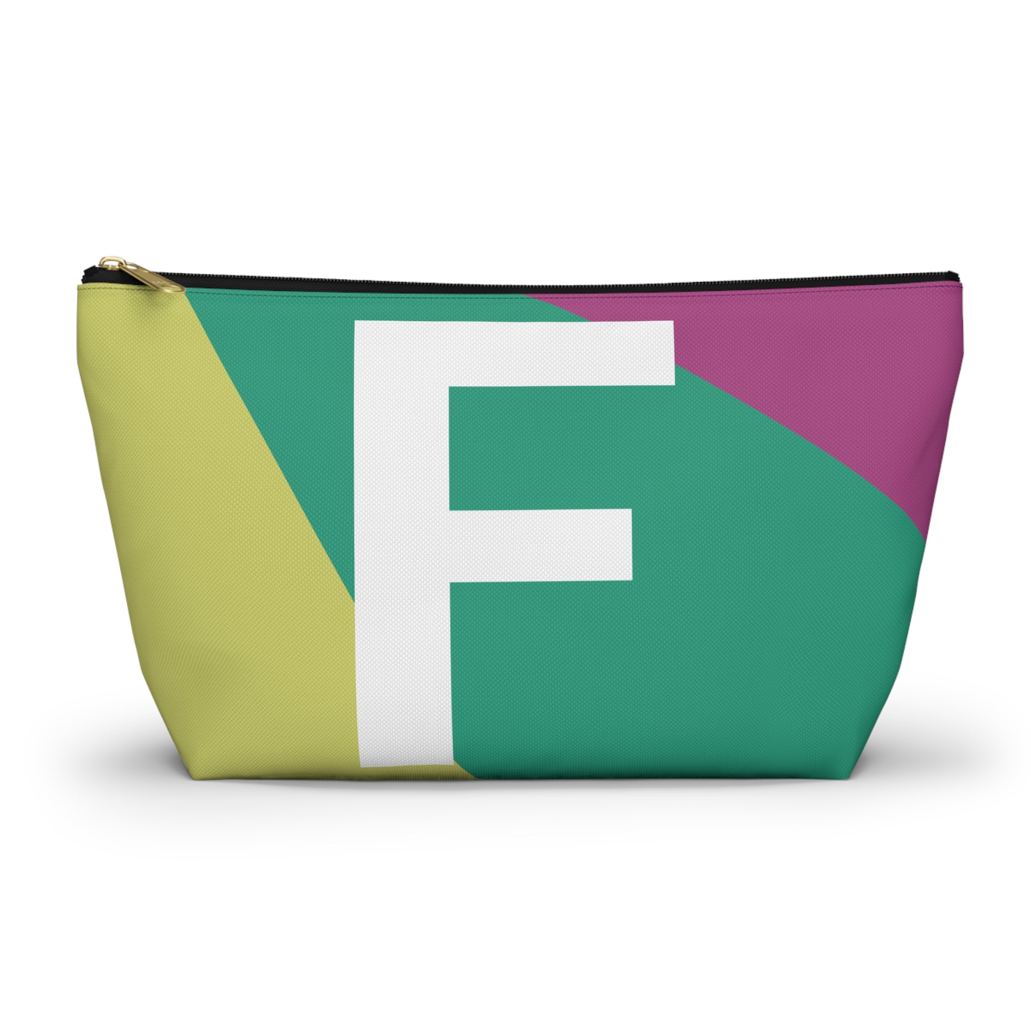 Initials Colorblock Accessory Pouch — Monogram F T-Bottom Cosmetic Bag