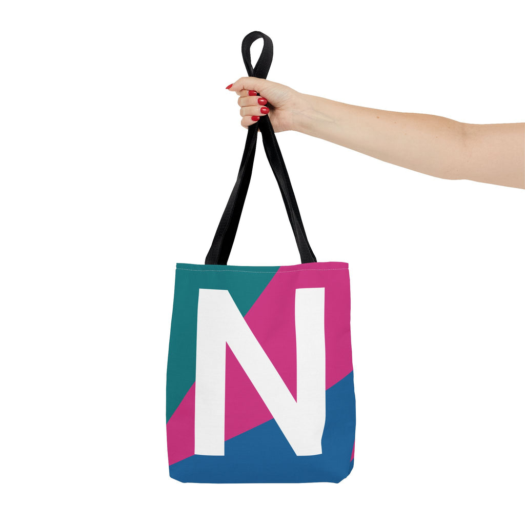 Monogram 'N' Colorblock Tote Bag — Personalized Initial N Shoulder Tote