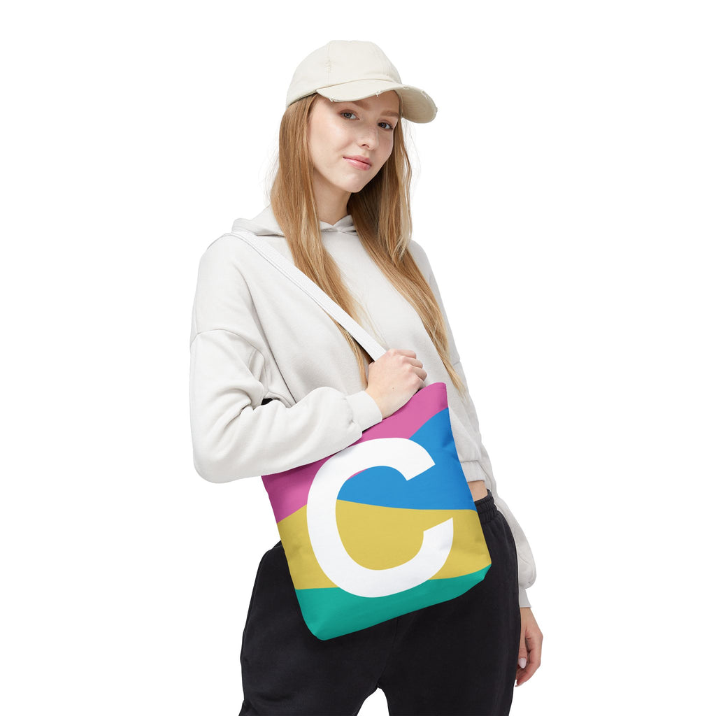 Monogram 'C' Colorblock Tote Bag — Personalized Initial C Shoulder Tote