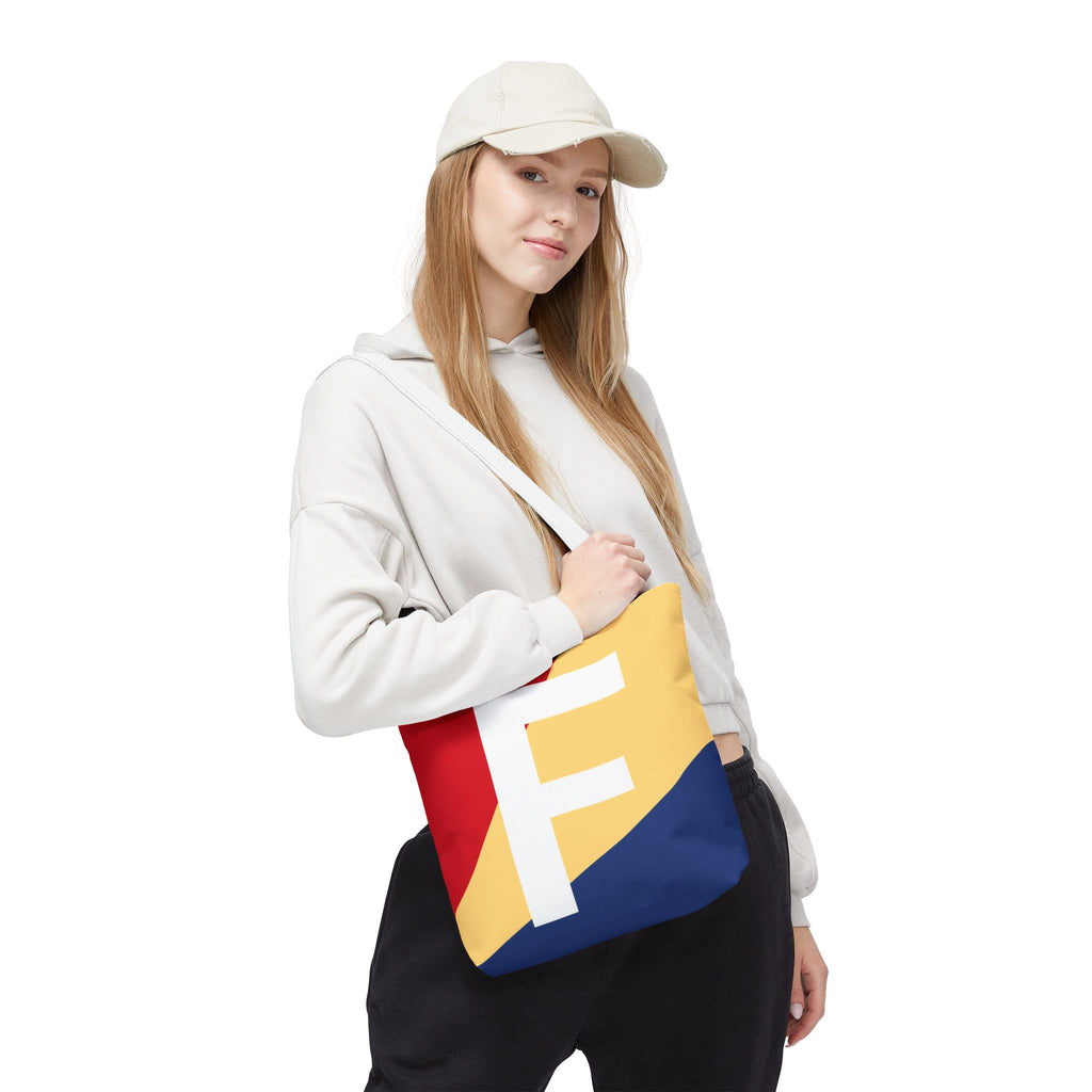Monogram 'F' Colorblock Tote Bag — Personalized Initial F Shoulder Tote
