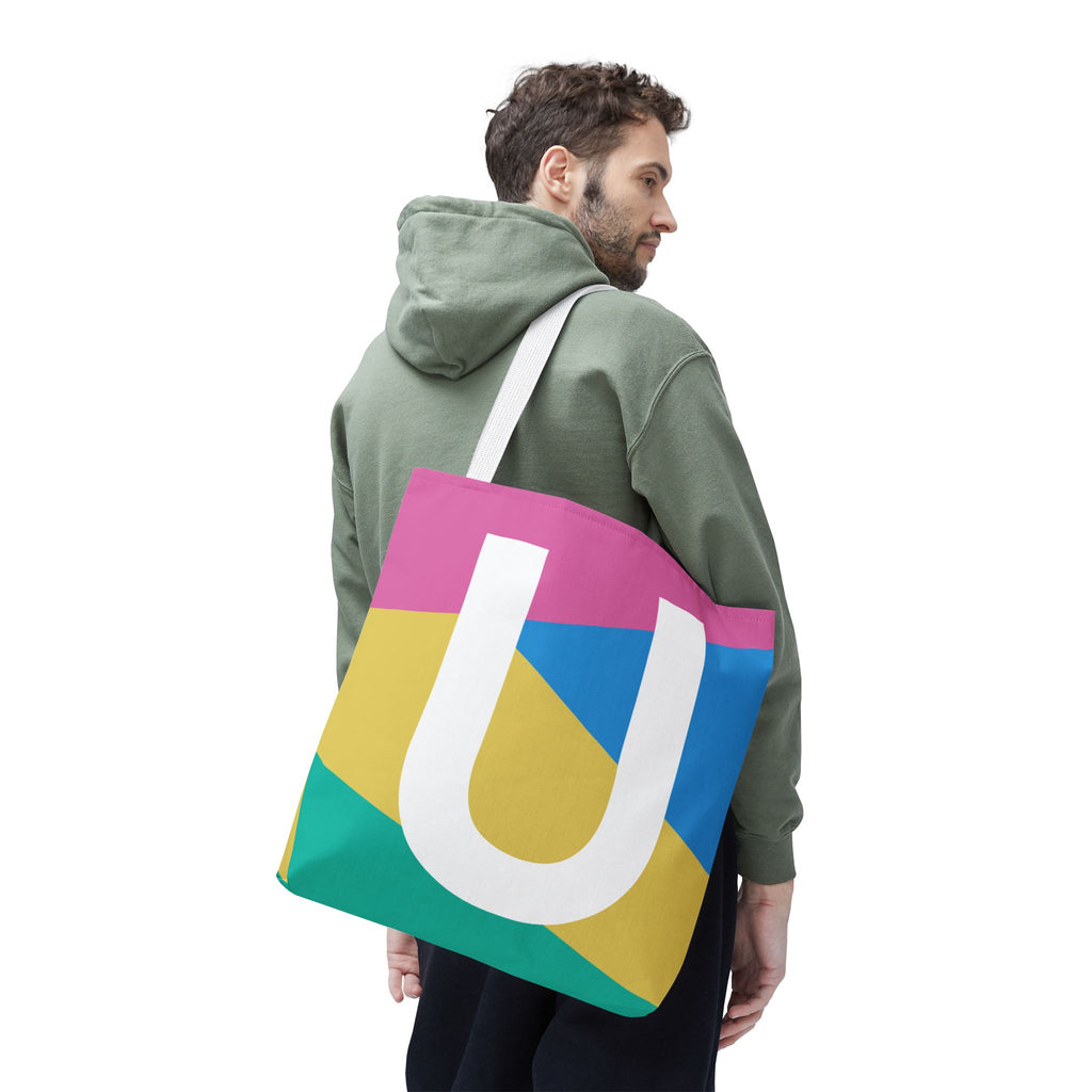Monogram 'U' Colorblock Tote Bag — Personalized Initial U Shoulder Tote