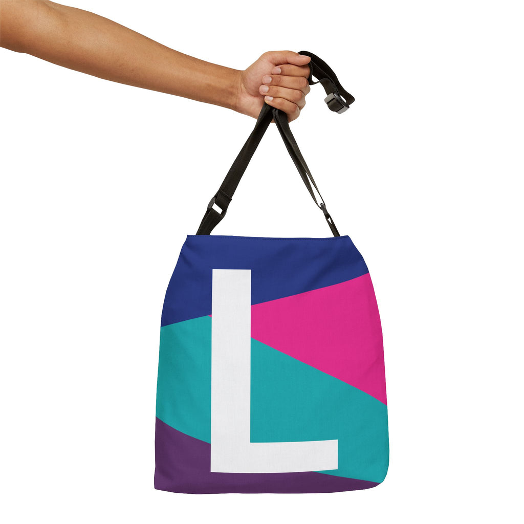 Initial Letter 'L' Colorblock Adjustable Tote Bag — Monogram Alphabet Shoulder Bag