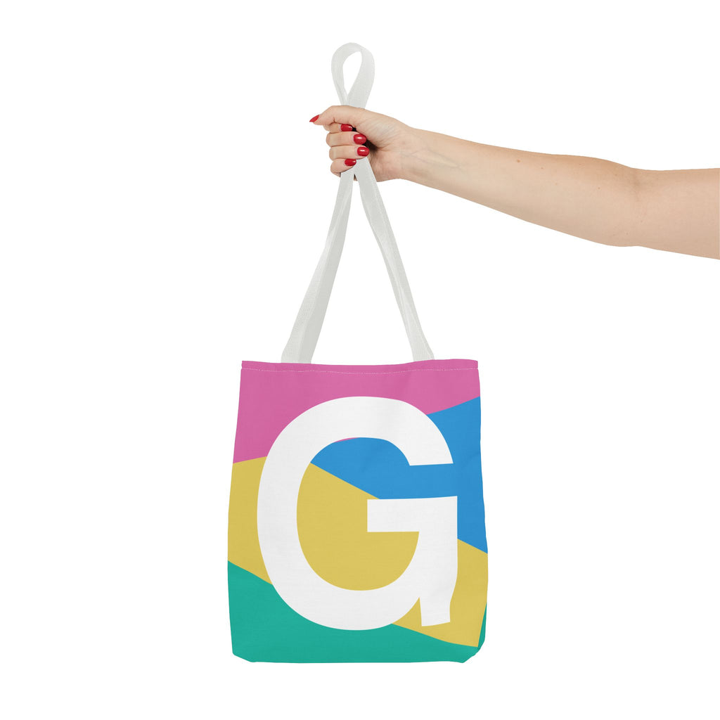 Monogram 'G' Colorblock Tote Bag — Personalized Initial G Shoulder Tote