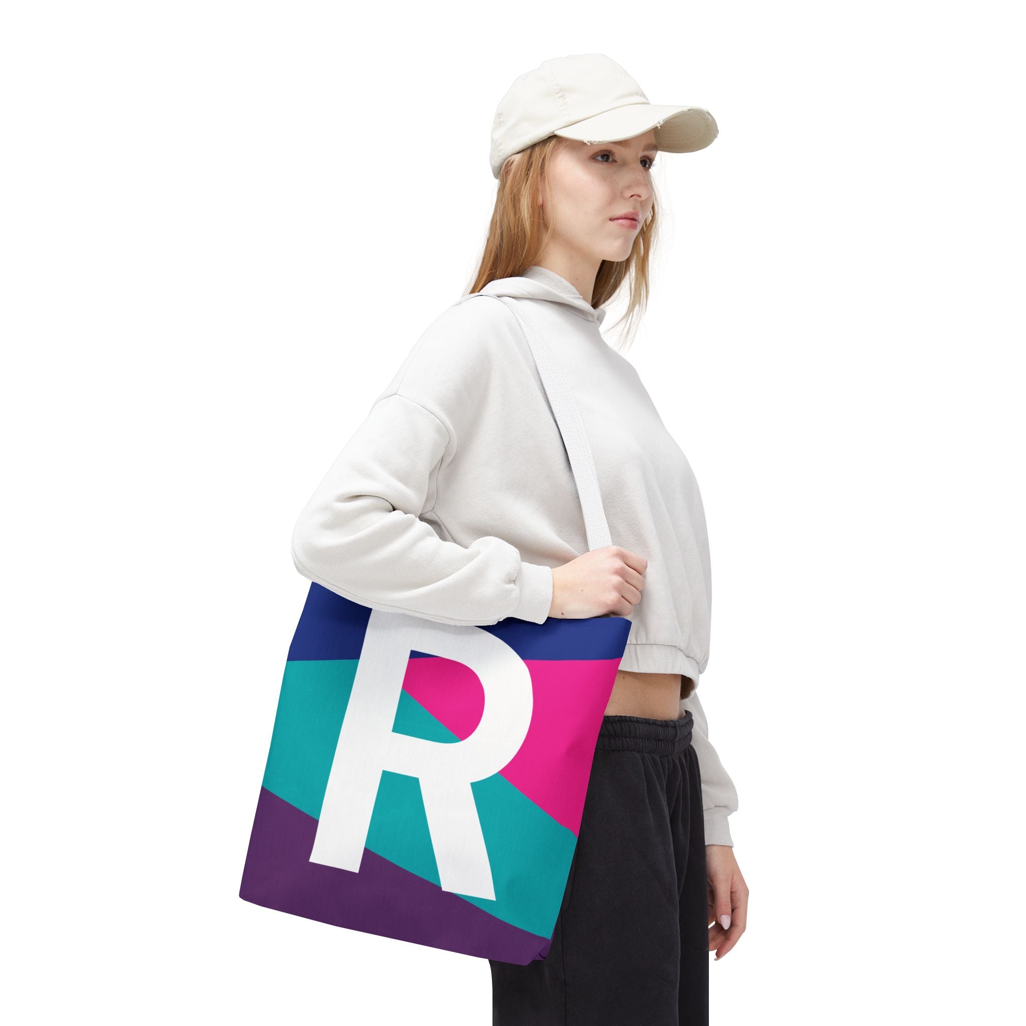 Monogram 'R' Colorblock Tote Bag — Personalized Initial R Shoulder Tote