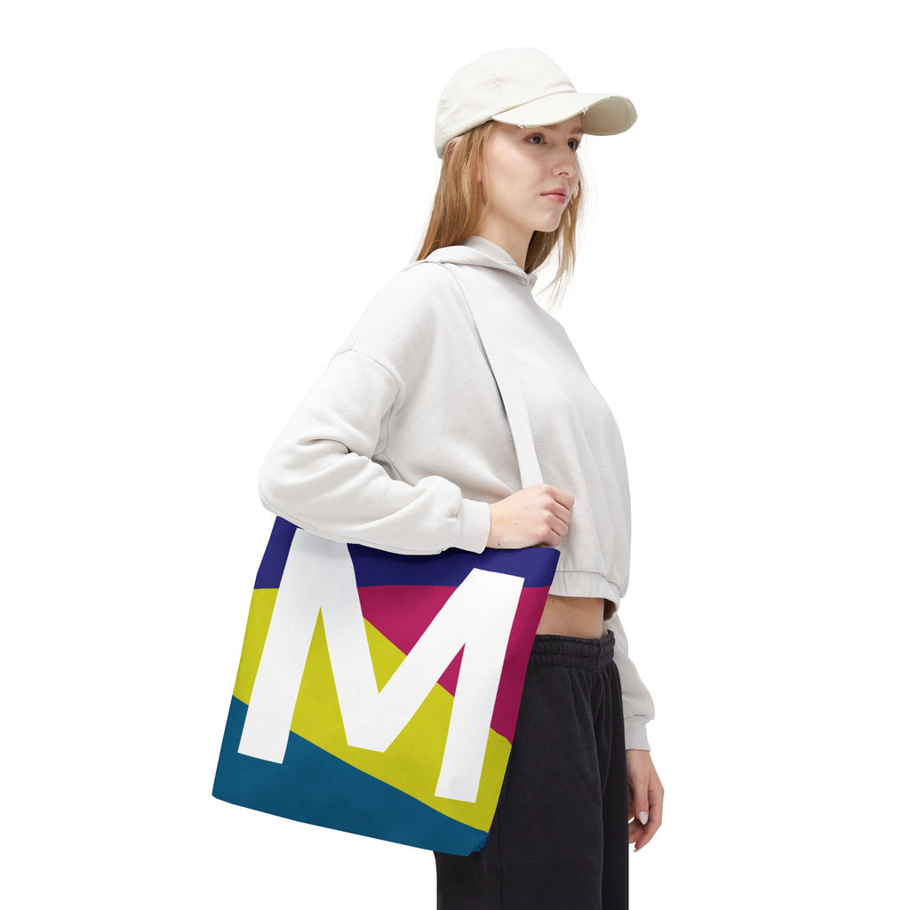 Monogram 'M' Colorblock Tote Bag — Personalized Initial M Shoulder Tote