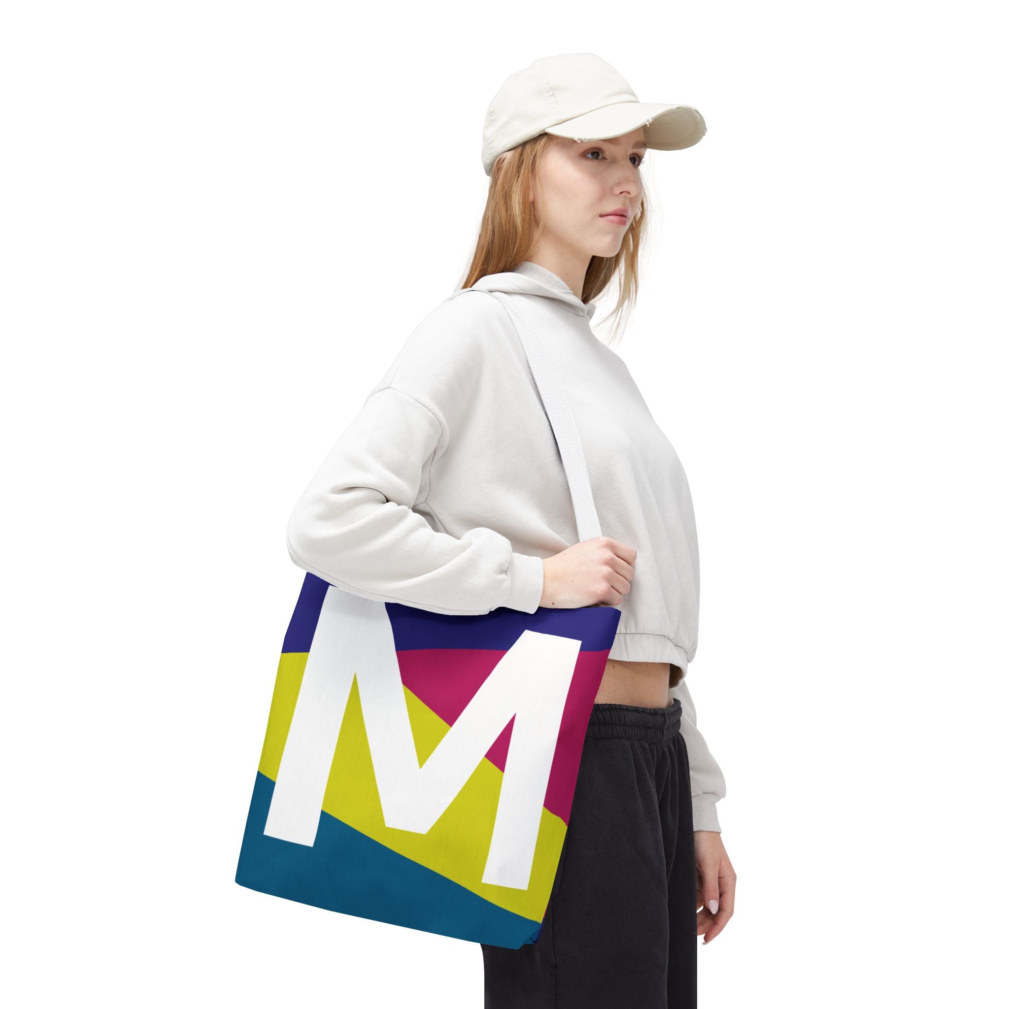 Monogram 'M' Colorblock Tote Bag — Personalized Initial M Shoulder Tote