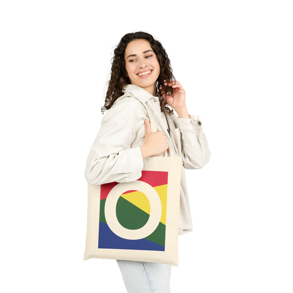 Initial O Colorblock Canvas Tote Bag — Monogram Letter O Reusable Grocery Tote