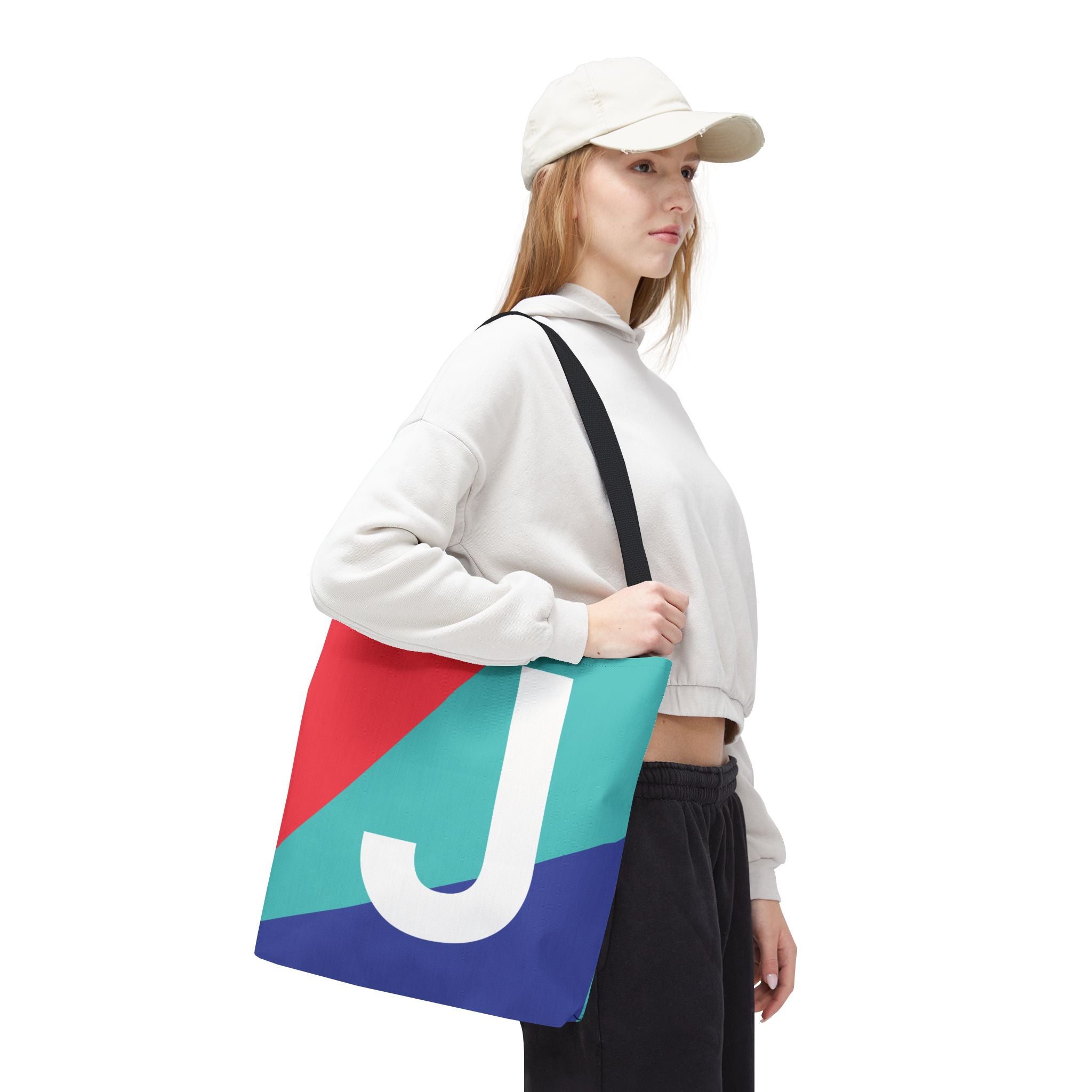 Monogram 'J' Colorblock Tote Bag — Personalized Initial J Shoulder Tote