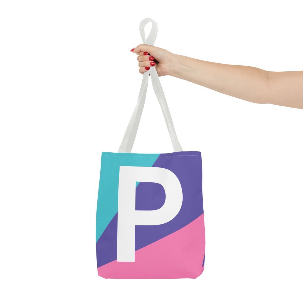 Monogram 'P' Colorblock Tote Bag — Personalized Initial P Shoulder Tote